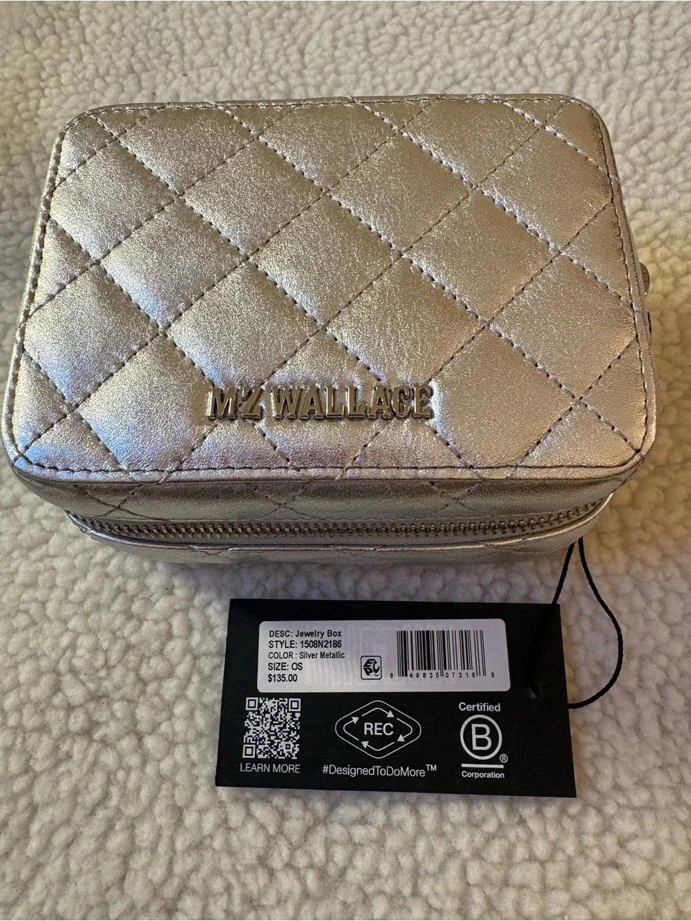 MZ Wallace Quilted Metallic Silver  Jewelry Box
